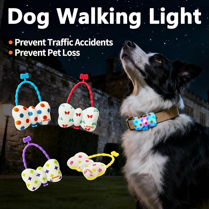 LaRoo Dog Collar Lights for Night Walking,USB-C Rechargeable Dog Lights，Only 12g for Small Dogs, 3 Modes Colored Lights,Waterproof LED Collar Charm for Nighttime Running,Pet Camping Essentials(Purple)