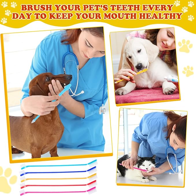 Nuenen 150 Pcs Dog Toothbrush Dual Headed Dental Brushes Puppy Tooth Brushing Kit Long Handle Toothbrush for Large and Small Dogs Cats Most Pets Teeth Cleaning Oral Care Supplies (Vibrant Color)