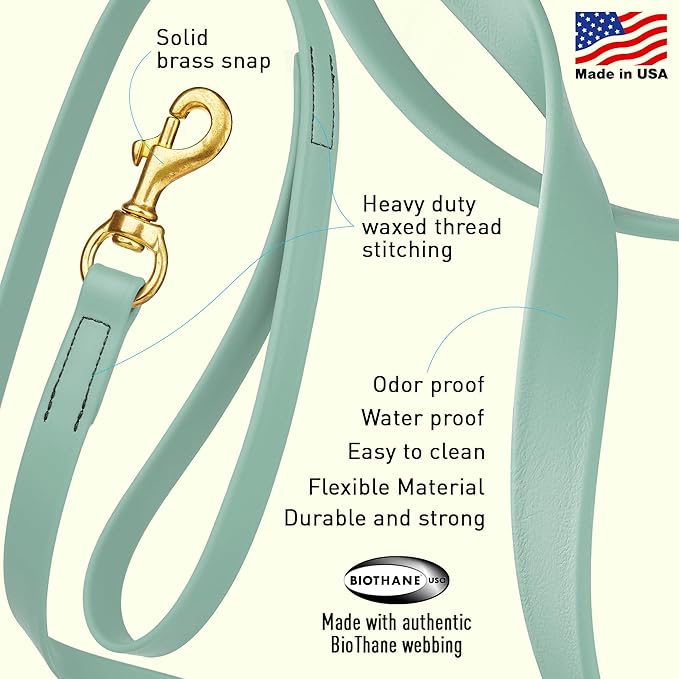 Viper Biothane K9 Working Dog Leash Waterproof Lead for Tracking Training Schutzhund Odor-Proof Long Line with Solid Brass Snap for Puppy Medium and Large Dogs, 20ft Sage Green