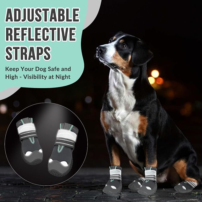 SlowTon Dog Shoes for Large Small Medium Dogs - Waterproof Dog Boots for Summer Hot Pavement, Paw Protector for Outdoor Walking Winter Snow, Anti-Slip Rubber Dog Booties for Hardwood Floor (Grey, 3)