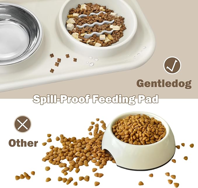 Gentledog Waterproof Silicone Cat Food Bowls, Stainless Steel & Silicone Slow Feeder Double Bowls, Non-Skid & Non-Spill Raised Edge, Food and Water Feeder for Cat and Puppy