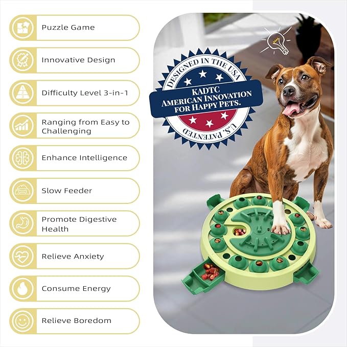 KADTC U.S. Brand & Design - 3 Levels of Challenge - 4 Ways to Play - Advanced Dog Puzzle Toy for Small/Medium/Large Smart Dogs Mental Stimulation Brain Toys Puppy Treat Puzzles Christmas New Year Gift