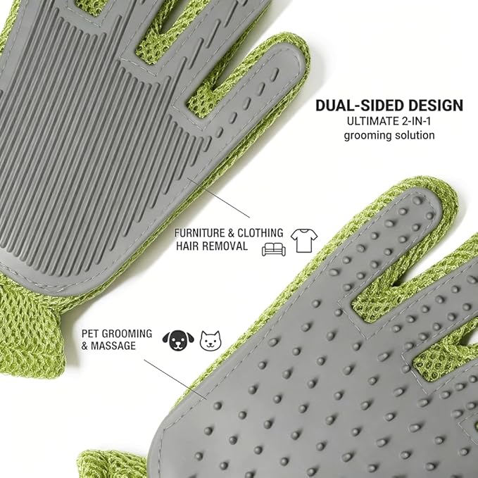 Pet Grooming Glove & Hair Remover - Deshedding Brush for Shedding Control - Gentle Massage Mitt for Dogs & Cats with Long and Short Fur - Ideal for Bathing and Grooming