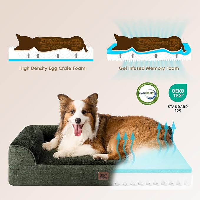 EHEYCIGA Memory Foam Dog Bed XXL, Giant Dog Bed Orthopedic with Washable Removable Cover, Waterproof Pet Bed Couch for Jumbo Dogs, 48x35x7.5 Inches, Dark Green