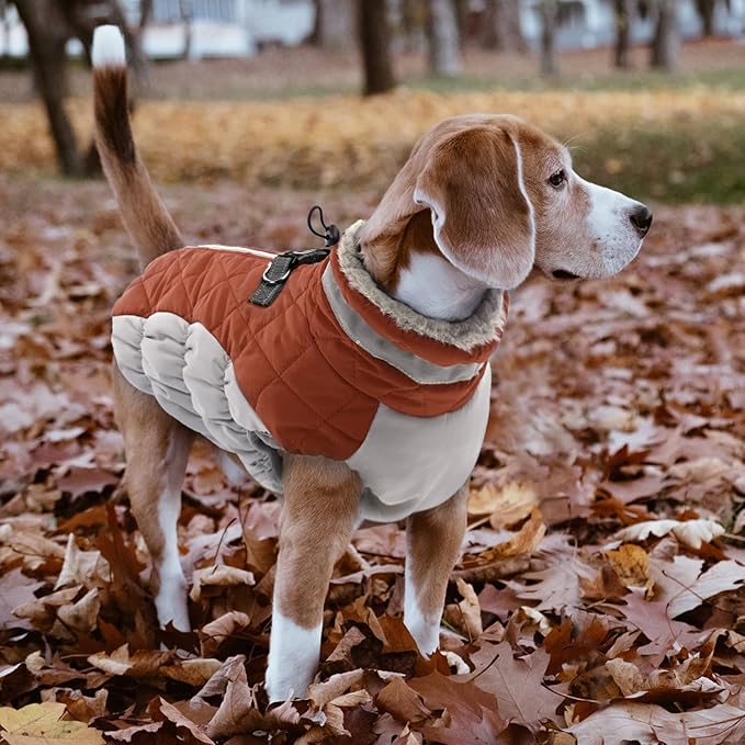 Lelepet Dog Coat Warm Dog Winter Coat Waterproof Dogs Jacket with Harness Built in Reflective Pet Fleece Vest Zip-Up Cold Weather Coats for Medium Dogs Turtleneck & Windproof Coats Dachshund Brown M
