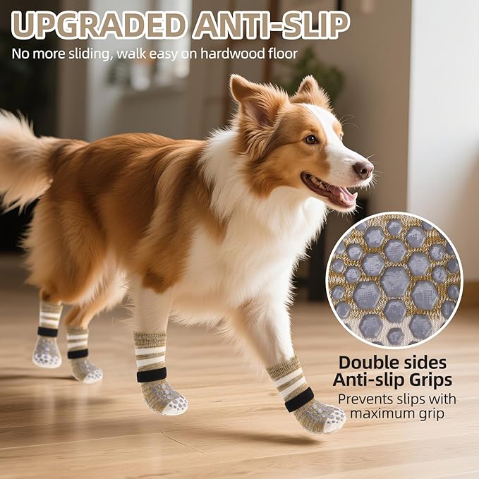 PUPTECK Non Slip Dog Socks to Prevent Licking for Hardwood Floors, Shoes for Hot Pavement Summer Small Medium Large Size Dogs Traction Control Booties Paw Protectors Boots Cold Winter