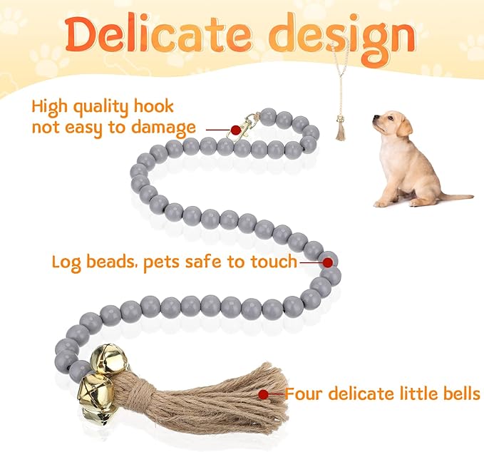 Patelai 3 Pcs Dog Bell for Door Potty Training Decorative Hanging Dog Door Bells Wooden Beads Adjustable Small Puppy Supplies for Pets Puppies Potty Training Accessories, 3 Colors