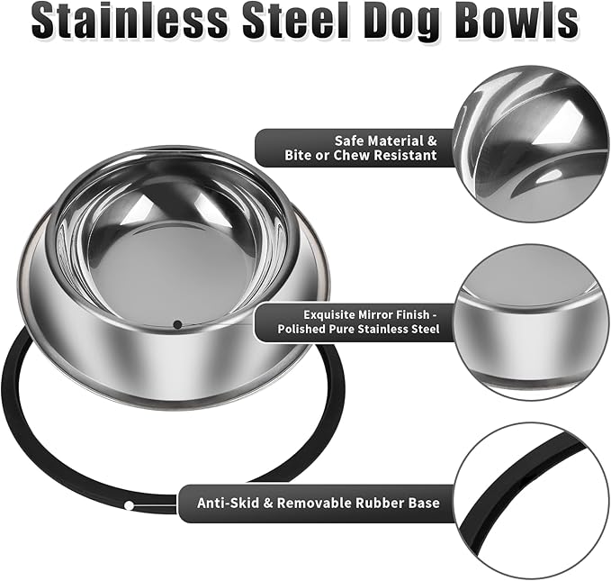 3Pcs Stainless Steel Dog Bowls Non-Slip Dog Food Bowl 36 Oz Dog Food and Water Bowl Set Dishwasher-Safe Puppy Bowls Rust Resistant Metal Pet Bowls Suitable for Small/Medium/Large Sized Pet