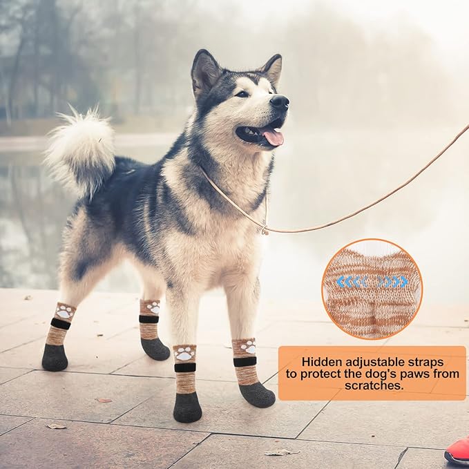 BEAUTYZOO Anti Slip Dog Socks Boots, Dog Shoes for Hot/Cold Pavement Snow Rain Days,Waterproof Grip Dog Booties Paw Protector for Hardwood Floor, Prevent Licking for Small Medium Large Senior Old Dogs