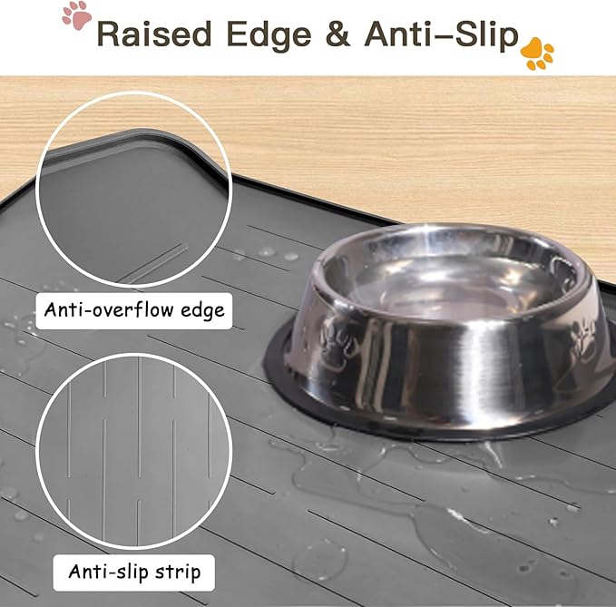 Largest Dog Food Mat, 39.5"x29.5" Silicone Dog and Cat Mat for Food and Water Bowls, Thinken Waterproof Non-Slip XXXL Pet Feeding Mat for Floors (Brown)