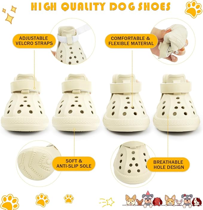 Dog Sandals, Breathable Dog Shoe for Hot Pavement, Anti-Slip & Paw Protectors Pet Shoes for Indoor/Outdoor Walking. Dog Boots for Small, Medium & Large Dogs (Beige, 4PCS)