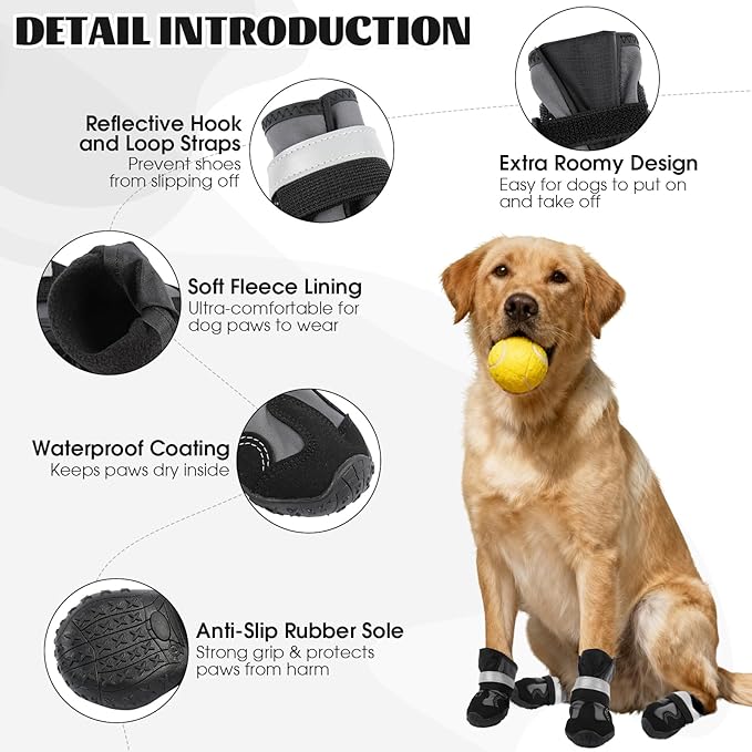 PURRLIA Dog Shoes 2 pck - Non-Slip Waterproof Dog Paw Protector, Soft Comfortable Safe、Easy to Wear, Dog Boots Suitable for Winter Snow and Summer Heat（Black 7#