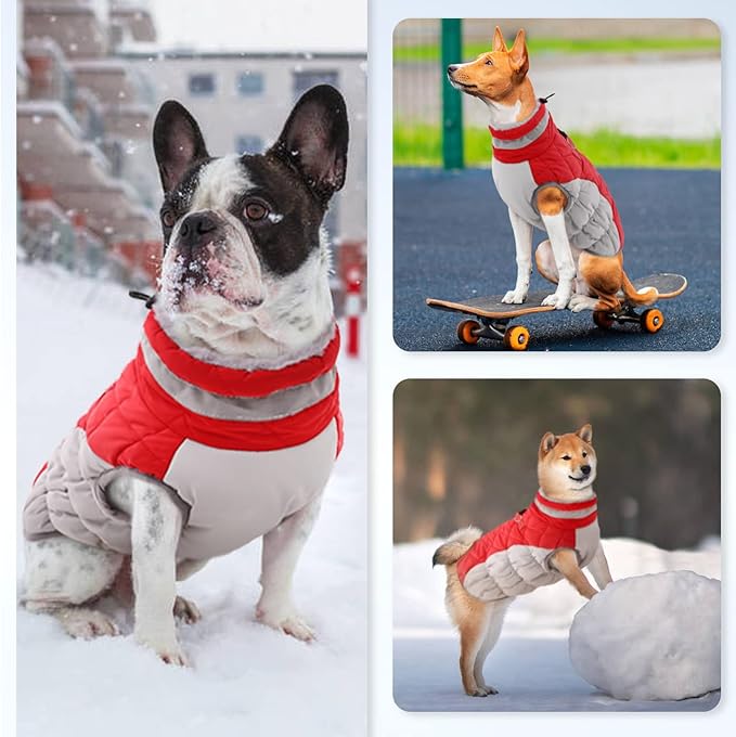 Large Dog Coat, XXLarge Dog Winter Coat, Waterproof Pet Jacket with Back Zipper,Extra Large Pet Coats, Warm Fleece Jacket with D-Ring, Windproof Winter Clothes Golden Retriever,Red,XXL