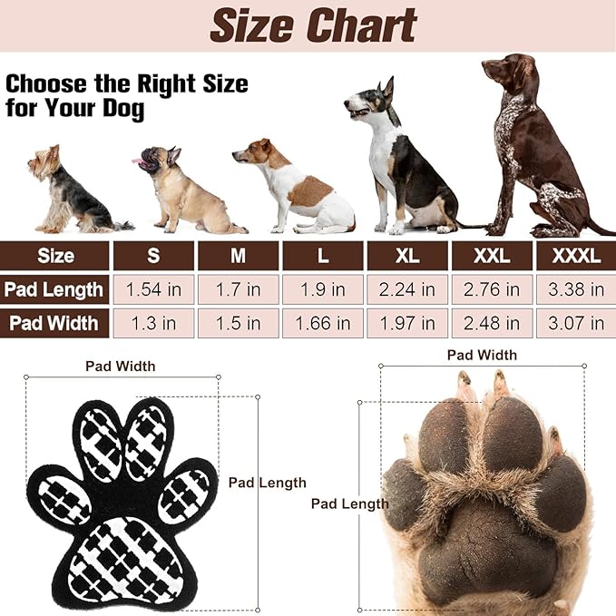 BEAUTYZOO Dog Paw Protector for Hot Pavement, Anti-Slip Paw Grips for Senior Dogs, Paw Stickers Traction Pad for Dogs Feet on Hardwood Floor, Dog Shoes Boots Socks Replacement, 12 Sets (36 pcs) XXXL
