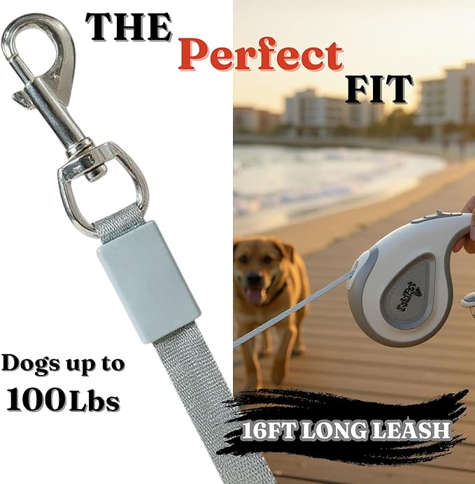 Retractable Dog Leash with Poop Bag Holder-16 Ft Long Retractable Dog Leash for Medium to Large Dogs -Anti-Slip Handle-360°Tangle-Free- Easy Brake Control- Eco Friendly Poop Bag Dispenser