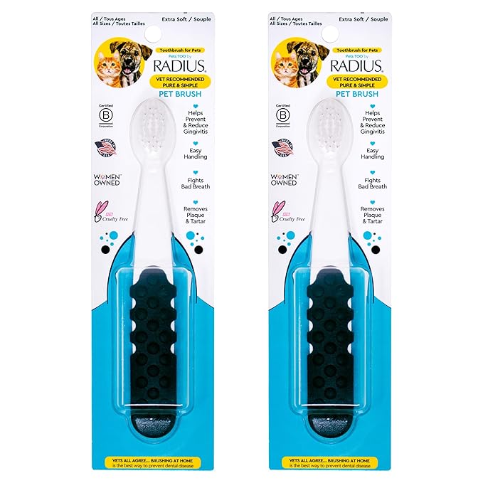RADIUS Pet Toothbrush, Lush and Plus Soft Bristles, Designed to Clean Teeth and Help Prevent Tartar and Remove Plaque, Pack of 2