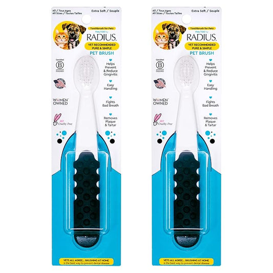 RADIUS Pet Toothbrush, Lush and Plus Soft Bristles, Designed to Clean Teeth and Help Prevent Tartar and Remove Plaque, Pack of 2