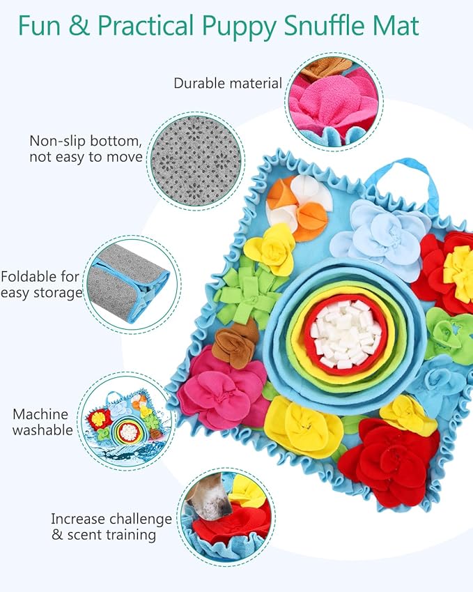 ORIA Snuffle Mat for Dogs, 20x20'' Slow Feeder Mat for Mental Stimulation & Boredom, Dog Puzzle Toy & Rabbit Foraging Mats with Anti-Slip Bottom for Small Medium Large Dogs Puppies Cats Rabbits