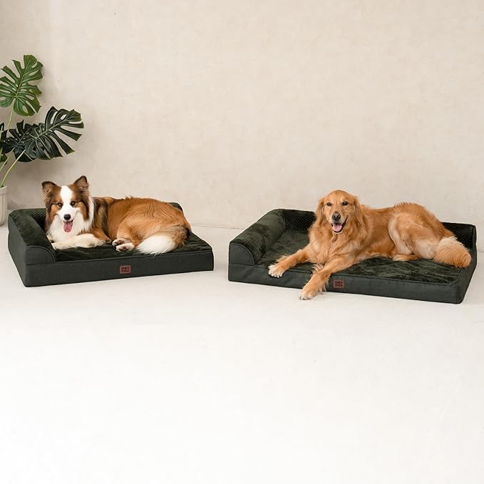 EHEYCIGA Memory Foam Dog Bed XXL, Giant Dog Bed Orthopedic with Washable Removable Cover, Waterproof Pet Bed Couch for Jumbo Dogs, 48x35x7.5 Inches, Dark Green