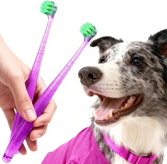 Big Dog Toothbrushes for Medium and Large Dogs&Cats, 2pcs, Ultra Soft Bristle, Long Durable Handle, Pet Tooth Brush and Dental Care Kit, Super Thin Bristle Gentle on Gum for Sensitive Pets, Red Violet