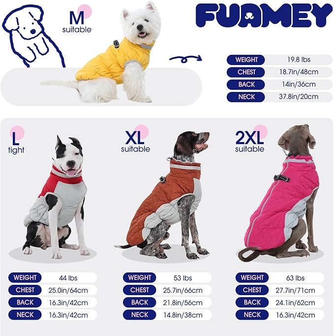 FUAMEY Dog Coat for Large Dogs,Waterproof Dog Winter Jacket with Harness Built in Puppy Cold Weather Coats Reflective Pet Vest with Zipper Warm Fleece Dogs Snowsuit Windproof Pink 2XL