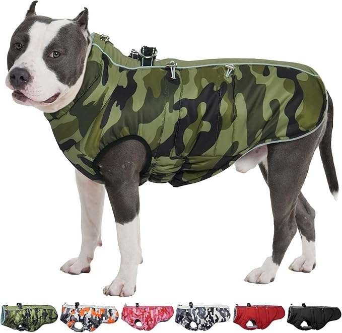 Medium Dog Coat - Warm Zip Up Snowsuit Dog Harness Vest, Reflective Water-Resistant Dog Jacket for Medium Dogs - Camouflage