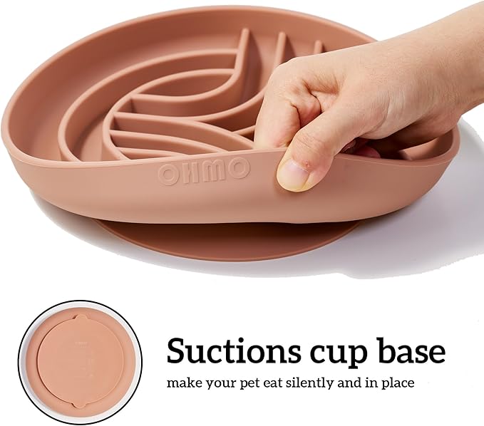 OHMO Slow Feeder Dog Bowls (Diamond, 8" Coral) Enrichment Toy Soft Silicone Food Safe Feeding Bowl Non Slip Suction Cup for All Breed Pet, Cat Slow Down Eating Dishes, Boredom and Anxiety Reducer