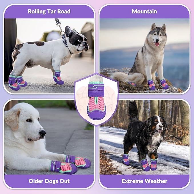SlowTon Dog Shoes for Large Small Medium Dogs - Breathable Dog Boots for Summer Hot Pavement, Paw Protector for Outdoor Walking Winter Snow, Anti-Slip Rubber Dog Booties for Hardwood Floor (PIPU, 7)