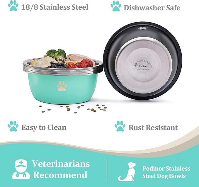 Large Dog Water Bowl 2 Pack, 0.75 Gallon 96oz Stainless Steel Metal Dog Food Bowl for Medium Large Dogs, Black