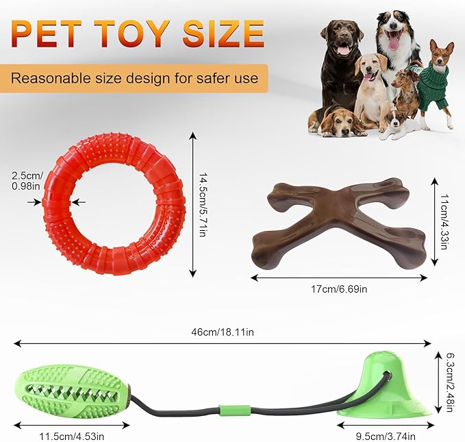 Durable Dog Chew Toys 3 Pack – Tough Dog Toys for Aggressive Chewers, Fun & Secure Interactive Pet Toys for Medium to Large Dogs
