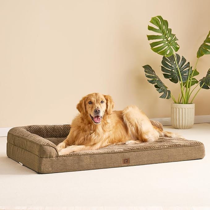 EHEYCIGA Memory Foam Dog Bed XLarge Sized Dogs, Extra Large Dog Bed Orthopedic with Washable Removable Cover, Waterproof XL Pet Bed Couch for Crate, 41x27x6.5 Inches, Camel