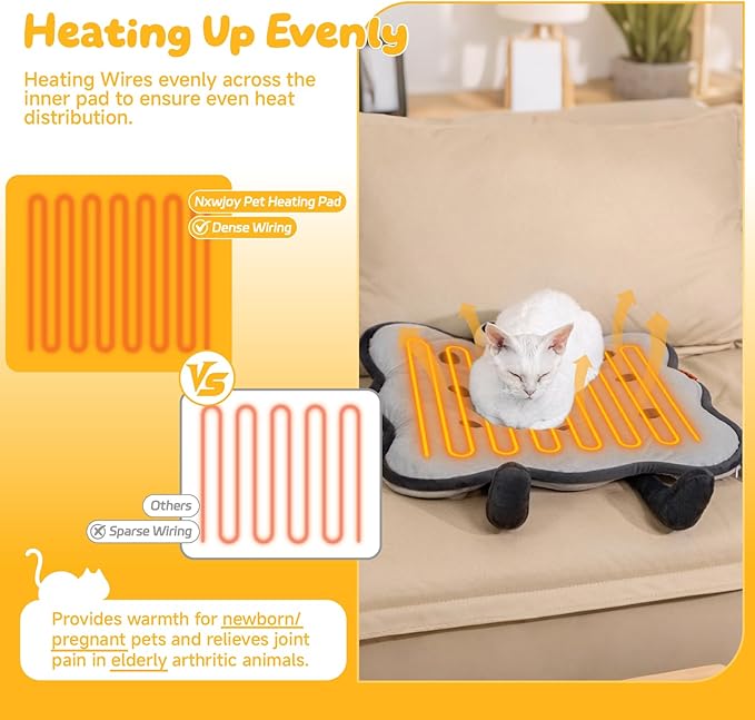 Heated Cat Bed for Indoor Pets Cat Heating Pad Extra Large Electric Pet Heated Pad Adjustable Temp Pet Heating Pads with Removable Cover Biscuits Grey 21"X 21"