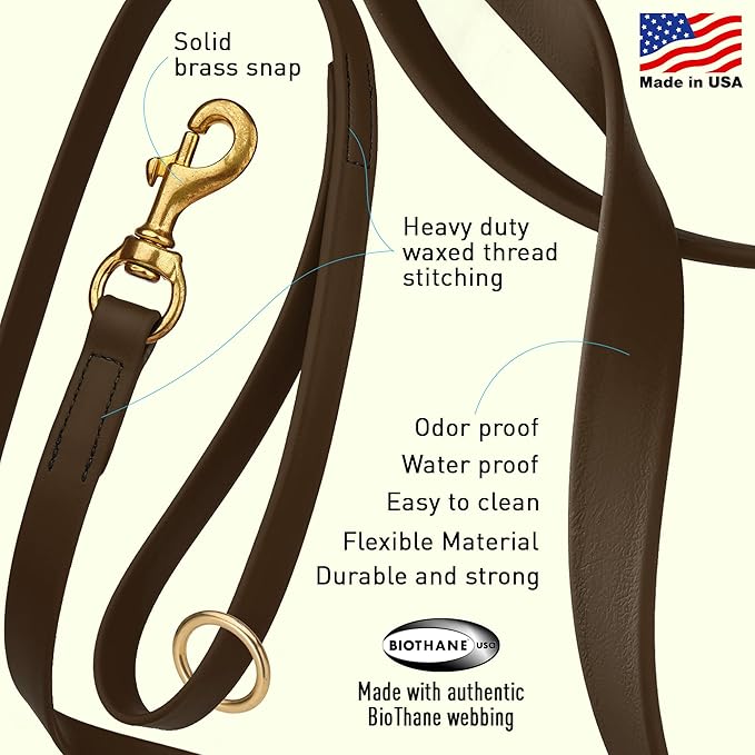 Viper Biothane K9 Working Dog Leash Waterproof Lead for Tracking Training Schutzhund Odor-Proof Long Line with Solid Brass Snap for Puppy Medium and Large Dogs 20in, Dark Chocolate Brown