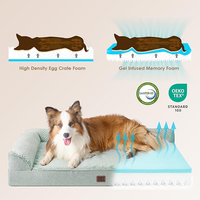 EHEYCIGA Memory Foam Dog Bed Large Sized Dogs, Pet Bed for Large Dog for Crate with Waterproof Liner, Pet Couch Bed Orthopedic with Washable Removable Cover, 35x22x6 Inches, Greyish Green
