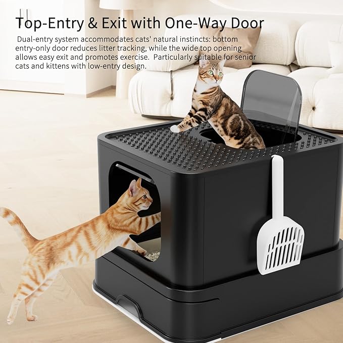 RIZZARI Stainless Steel Cat Litter Box: Large Leak-Proof Odor-Free Design - XXL All Black - for Indoor Cats Pet Owners Solution