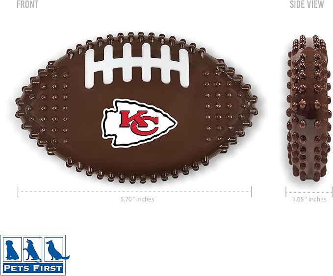NFL Kansas City Chiefs Mega-chew Hard Nylon Bacon-flavored Dog Bone Football Chew Toy. Interactive Tasty Fun. Indestructible Strong Durable. Ideal for Aggressive Chewers