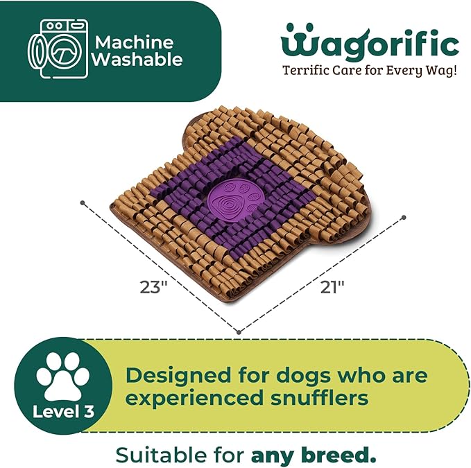 Wagorific Snuffle Mat for Dogs Toast PB&J, Large Dog Snuffle Mat 21” x 23”, Plush Enrichment Toy Slow Feeder Mental Health to Keep Them Busy, Machine Washable, Snuffle Mat for All Breeds Sizes