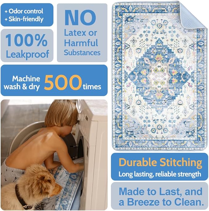 Washable Pee Pads for Dogs 2 Pack Reusable Puppy Training Pads 24"x18" Super Absorbent Waterproof Dog Training Pads, Non-Slip Potty Pads Whelping Pads Litter Mat Pet Supplies Blue