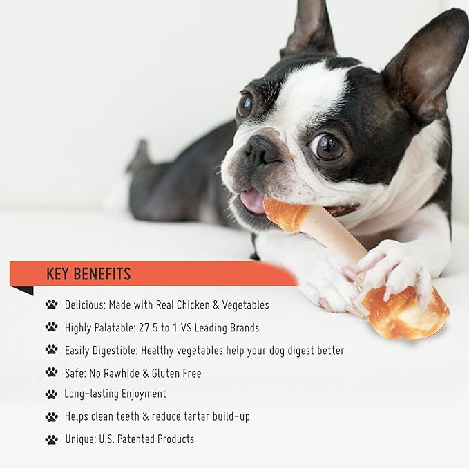 LuvChew Premium Dog Bones, Rawhide-Free, Made with Real Chicken and Wholesome Vegetables, Made with Limited Ingredients (Large 2pcs/Pack)