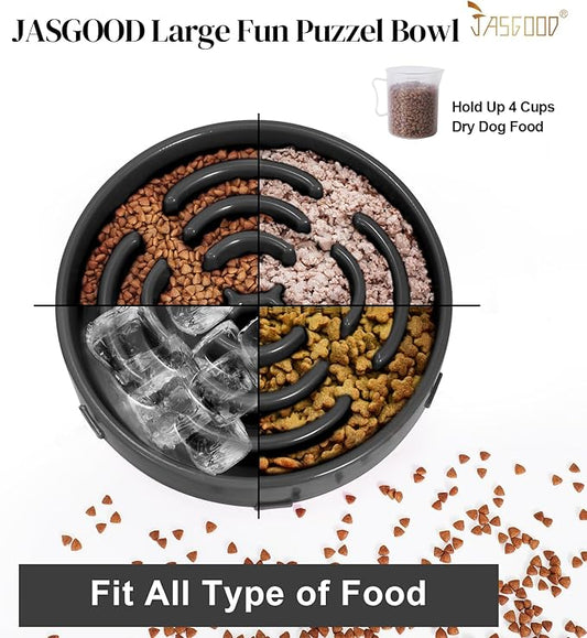 Slow Feeder Dog Bowls for Large Dogs Anti-Chocking Slower Feeder Dog Puzzle Bowl Pet Slow Eating Interactive Bloat Stop Dog Food Bowl JASGOOD,Dark Gray,Large