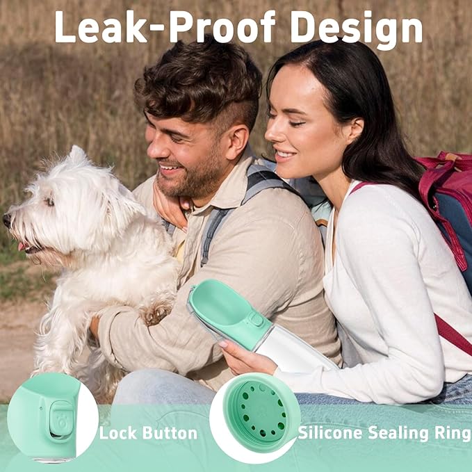 Maiiu Portable Dog Water Bottle with Bowl, Leak Proof, Convenient for Walking, Hiking and Camping (Green, 19oz)