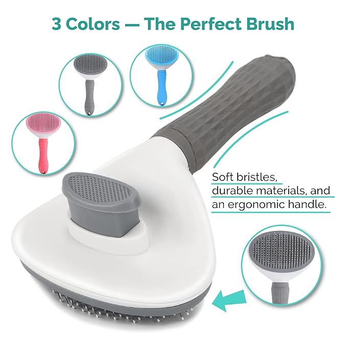 PETS-LAMB Self-Cleaning Dog and Cat Grooming Brush, Suitable for Long or Short Hair, Loose Hair Removal Brush, Easy to Remove, Pet Massage Tool. (GREY)