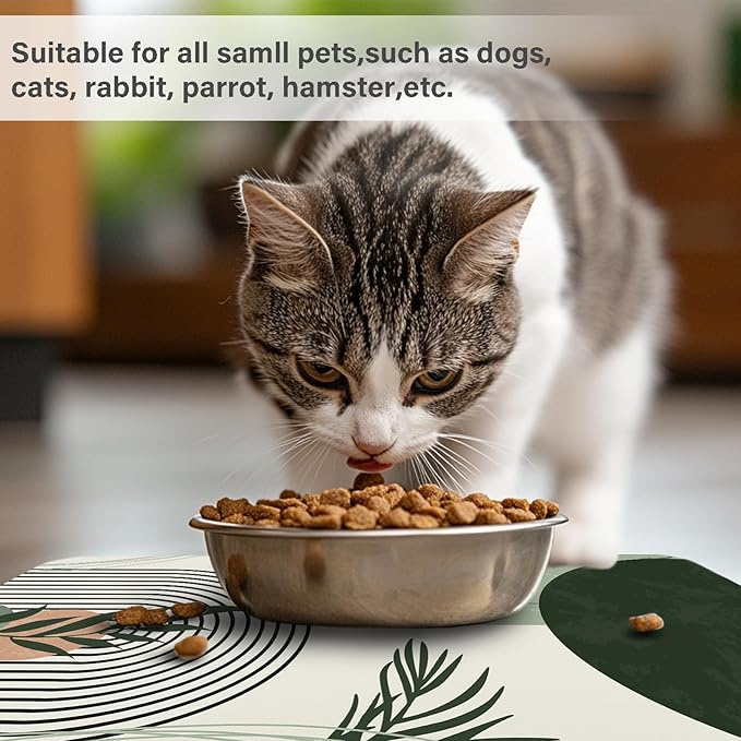 Patterned Cat & Dog Bowl Mat for Food and Water, 12"×20" Quick Dry Absorbent Pet Feeding Mat, Eco-Friendly Dog Placemat
