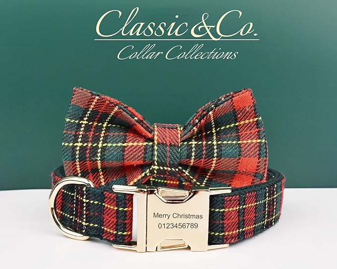 Personalized Dog Collar with Engraved Metal Buckle - Custom Name & Phone Number - Adjustable for Small, Medium, Large Breeds (Christmas Pattern)