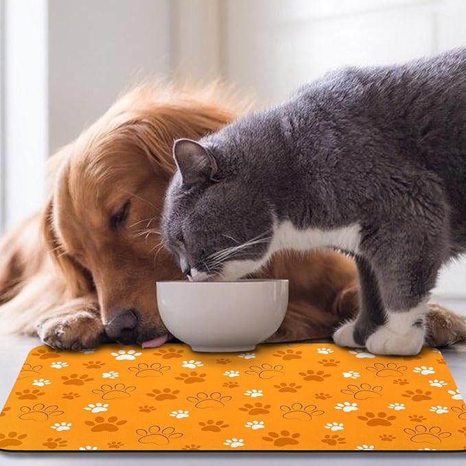 Dog Food Mat, Absorbent Water Bowl Mats Cat Pet Feeding Placemats Orange 12 * 20 inch