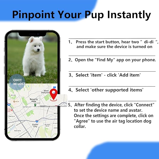 1Pc Air Tags Dog Collar Tracker, Waterproof Pet Collar Location Tracker with Air-Tag Chip for Apple Find My (iOS only) (Blue, M)