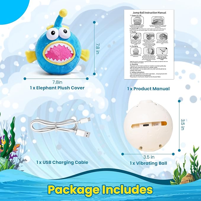Interactive Dog Toys, Self Moving Dog Toy to Keep Them Busy, Electronic Vibrating Dogs Toy/Squeaky Bouncing Ball for Small Medium Large Dogs with Jumping Music Talking Silent Mode (Lanternfish)