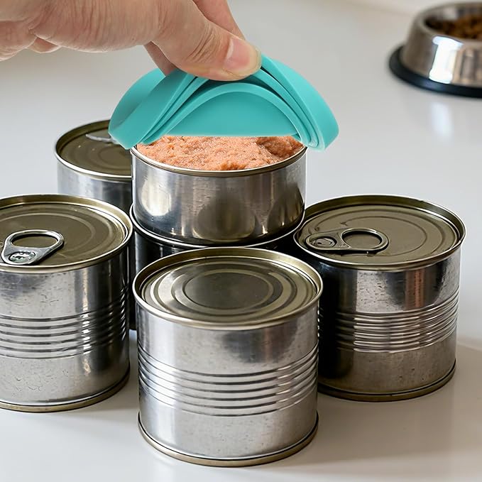 PETAXCELL Cat Food Can Covers Lids, Dog Food Can Lids with Cute Pet Ears Shaped Silicone Toppers One Fit 3 Standard Sizes, (Mint Green, 2Pcs), Intended for Dog/Cat/Pet Food Cans