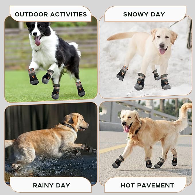 Dog Booties,Waterproof Dog Shoes for Large Medium Small Dogs,Suitable for Summer Hot Pavement,Adjustable Non-Slip Rubber Paw Protector (Black, #3 (Width 2.0 inch) for 27-38 lbs)