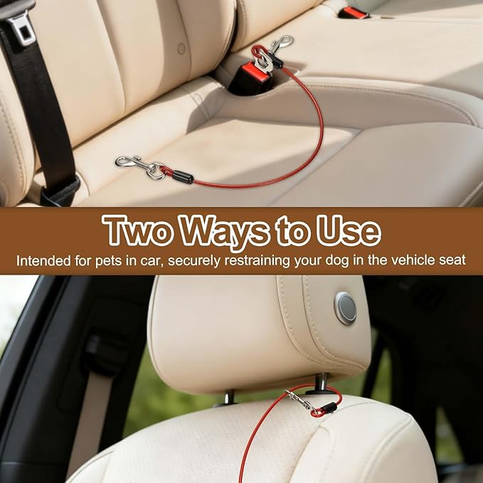 Chew Proof Dog Leash, 31 in Dog Seat Belt Harness with Double Clips Leash Extender Steel Braided Vehicle Tether, (Transparent, 2 Pcs), Intended for Pet Car Safety/Walking/Training